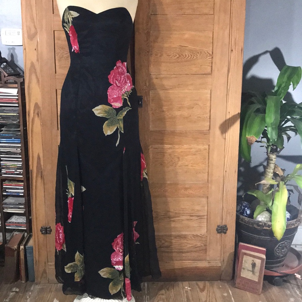PANOPLY floral and black full length formal dress